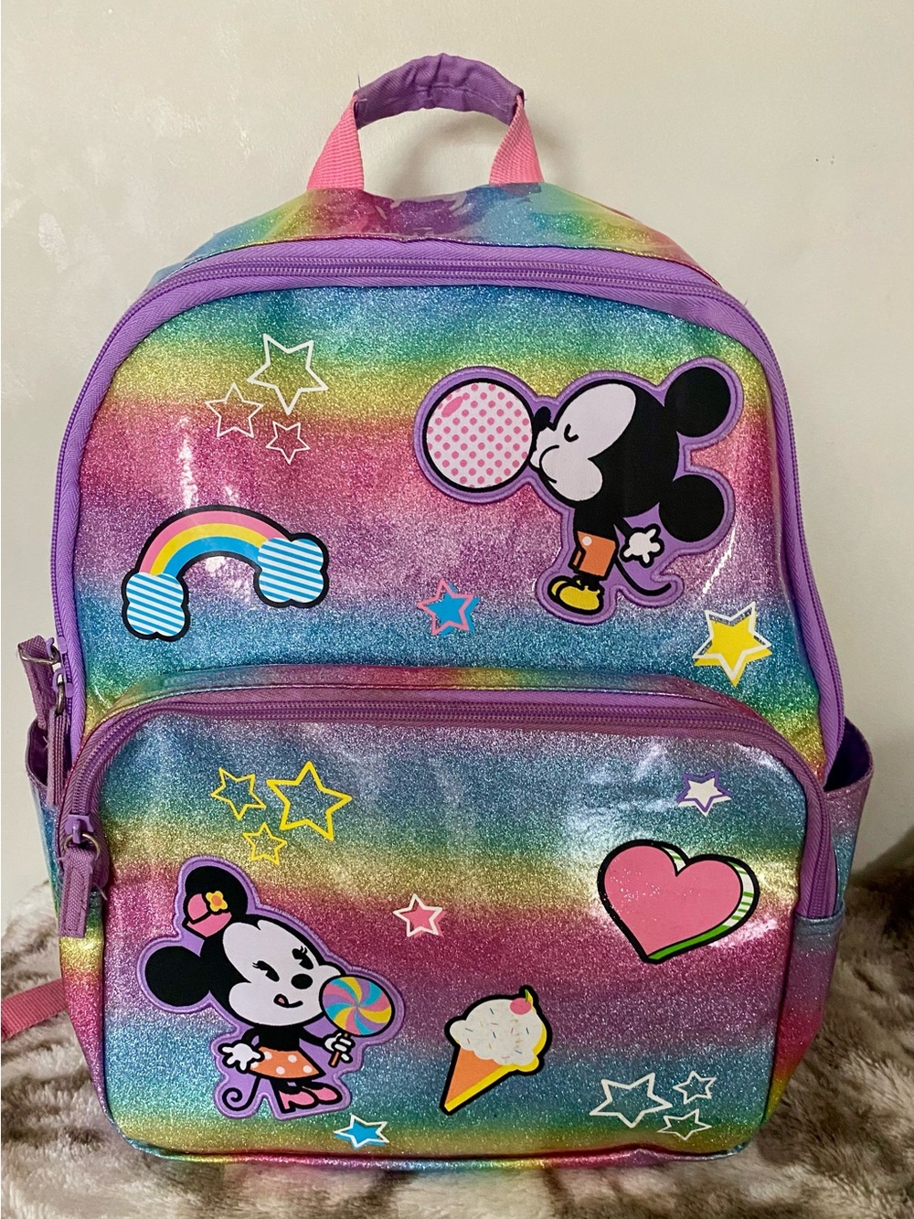 Disney Kids Rainbow Glitter Backpack with Minnie & Mickey